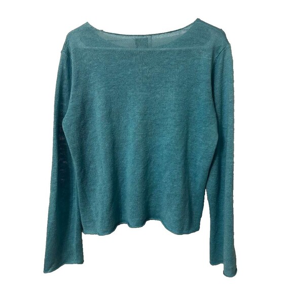 Eileen Fisher Petite Linen Knit Women Medium Blue Long Sleeve Top - Picture 4 of 4